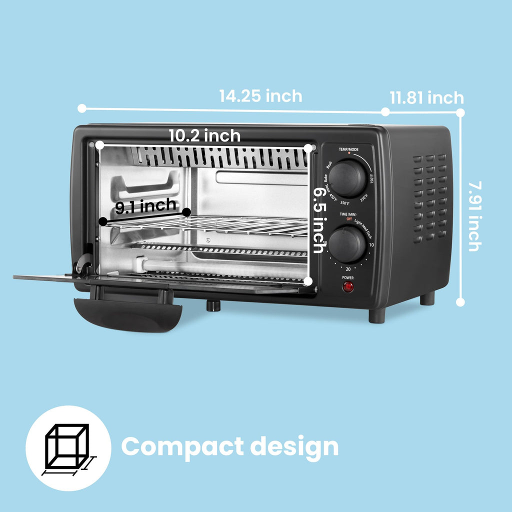 Toster COMFEE' do blatu, mały toster combo na 4 kromki, mini piekarnik do pizzy 9", kompaktowy piekarnik 2 półki do tostów, pieczenia, grillowania, 950 W, czarny, CTO-E101A(BK)