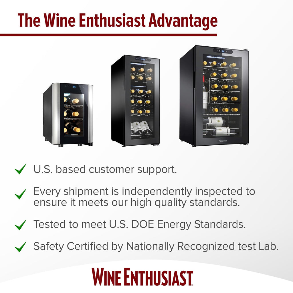 Wine Enthusiast 24-Bottle Compressor Wine Cooler with Upright Bottle Storage - Freestanding Wine Refrigerator with Digital Touchscreen and LED Temperature Display