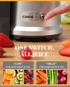 GDOR 1200W Juicer with Larger 3.2" Feed Chute, Titanium Enhanced Cutting System, Centrifugal Juice Extractor Maker with Heavy Duty Full Copper Motor, Dual Speeds, BPA-Free, Silver
