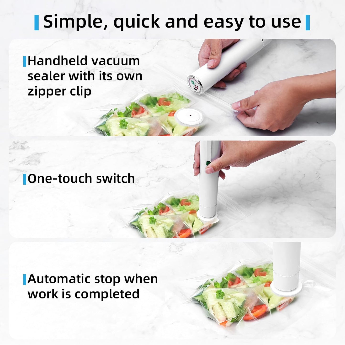 Vixino Vacuum Sealer, vacuum sealer for food, handheld vacuum sealer, compact vacuum sealer(Vacuum Sealers+ 30 reusable vacuum seal bags)