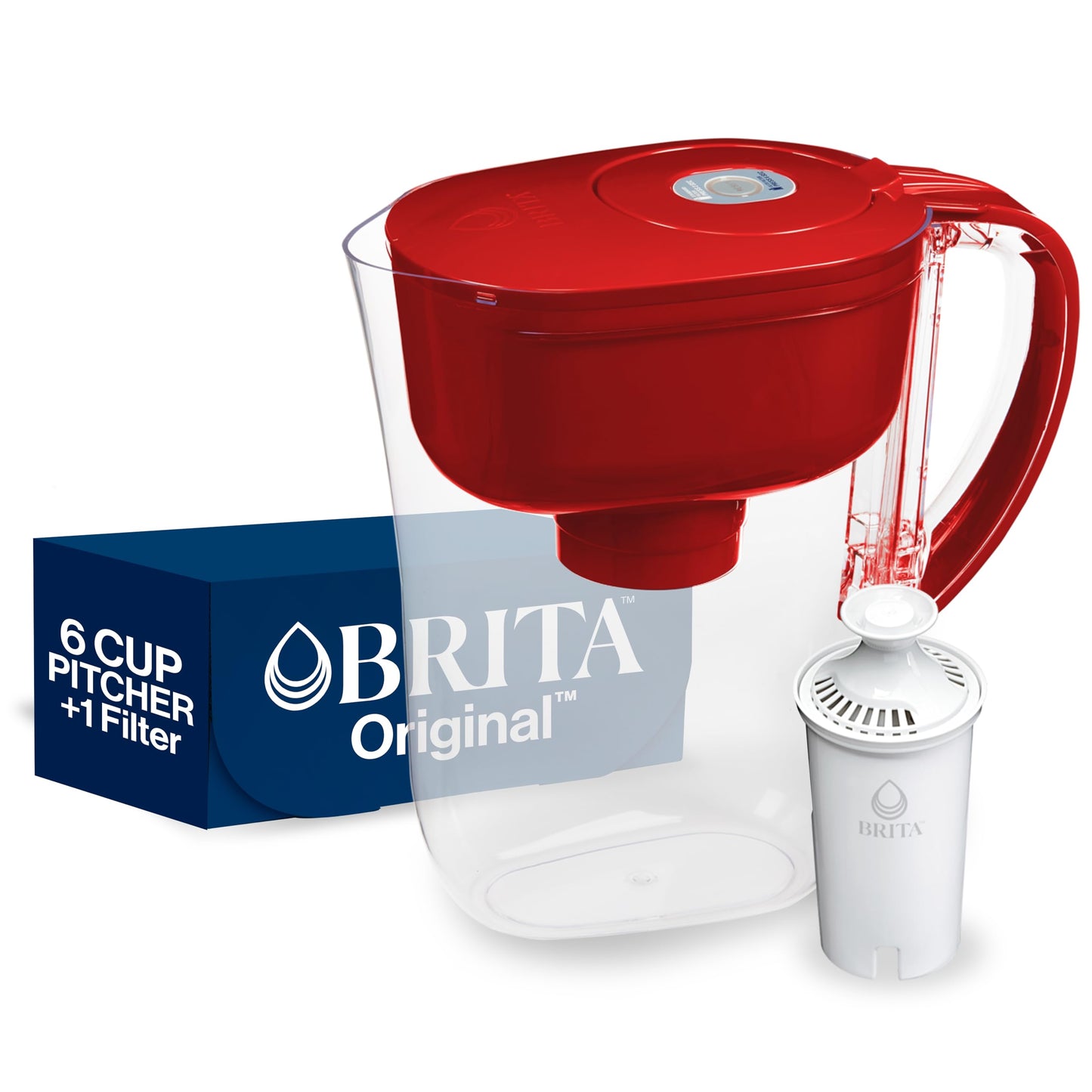 Brita Metro Water Filter Pitcher with SmartLight Filter Change Indicator, BPA-Free, Replaces 1,800 Plastic Water Bottles a Year, Lasts Two Months, Includes 1 Filter, Small - 6-Cup Capacity, Fiery Red