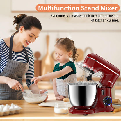 SAMSAIMO 3-IN-1 Electric Stand Mixer, 660W 10-Speed With Pulse Button, Attachments include 6.5QT Bowl, Dough Hook, Beater, Whisk for Most Home Cooks, Empire Red