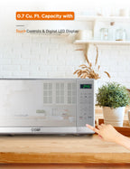 COMMERCIAL CHEF 0.7 Cu Ft Microwave with 10 Power Levels, 700W Microwave with Digital Display, Countertop Microwave with Child Safety Door Lock, Programmable with Push Button, Stainless Steel