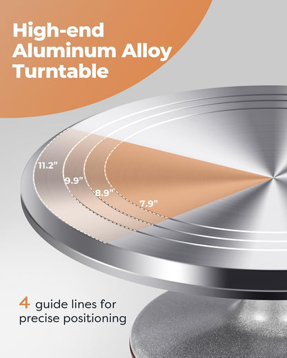 Kootek Aluminium Cake Turntable Set, Baking Tools with Revolving 12" Cake Stand for Decorating, 12.7" Offset Spatula, 3 Stainless Steel Frosting Icing Smoother, Cake Serve Cake Decorating Kit Supplies
