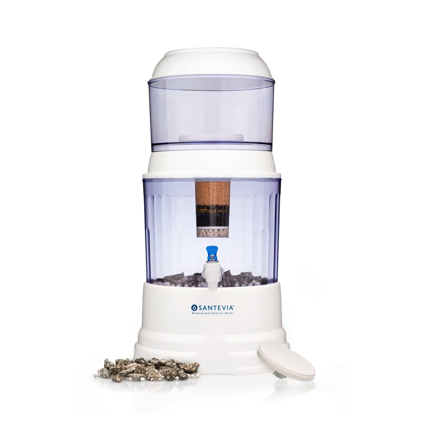 Santevia Gravity Water System Filter | at Home Water Filter That Makes Water Alkaline and Adds Minerals | Chlorine and Fluoride Filter (Countertop Model)