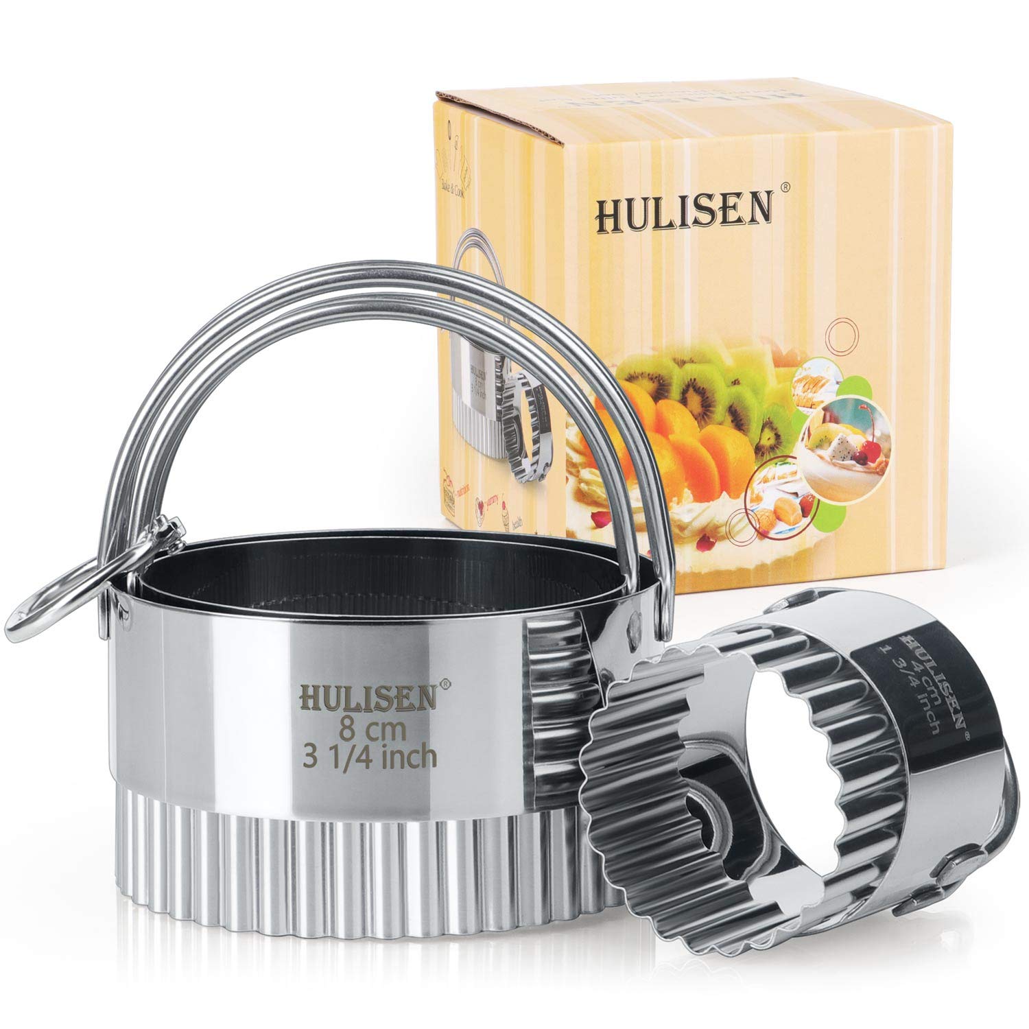 HULISEN Biscuit Cutter Set (5 Pieces/Set), Round Cookies Cutter with Handle, Professional Baking Dough Tools, Gift Package