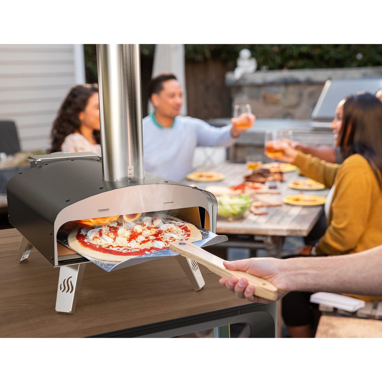 Mimiuo Outdoor Pizza Oven Wood Pellet 12" Pizza Ovens with Pizza Stone and Pizza Peel, Portable Wood-Fired Pizza Oven Pizza Stove for Backyard and Outside (Classic W-Oven Series)