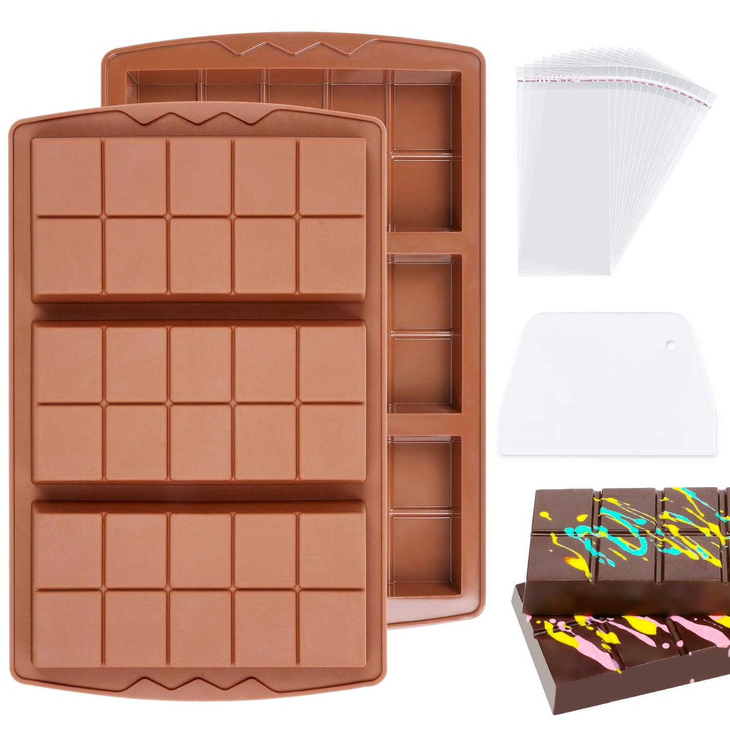 1 Pc Chocolate Bar Mold Deep Large Chocolate Molds Silicone Break Apart Thick Silicone Molds for Candy Bar (10 Snap）