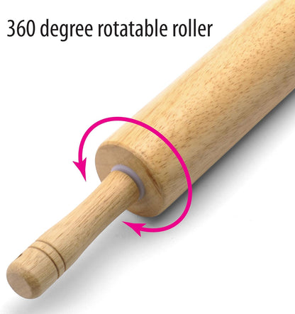 Farberware Classic Wood Rolling Pin for Baking, Professional Hardwood Dough Roller with Comfort Grip Handles for Pizza, Pie Crust, Pastry and Cookie Making, 18 Inch Total Length