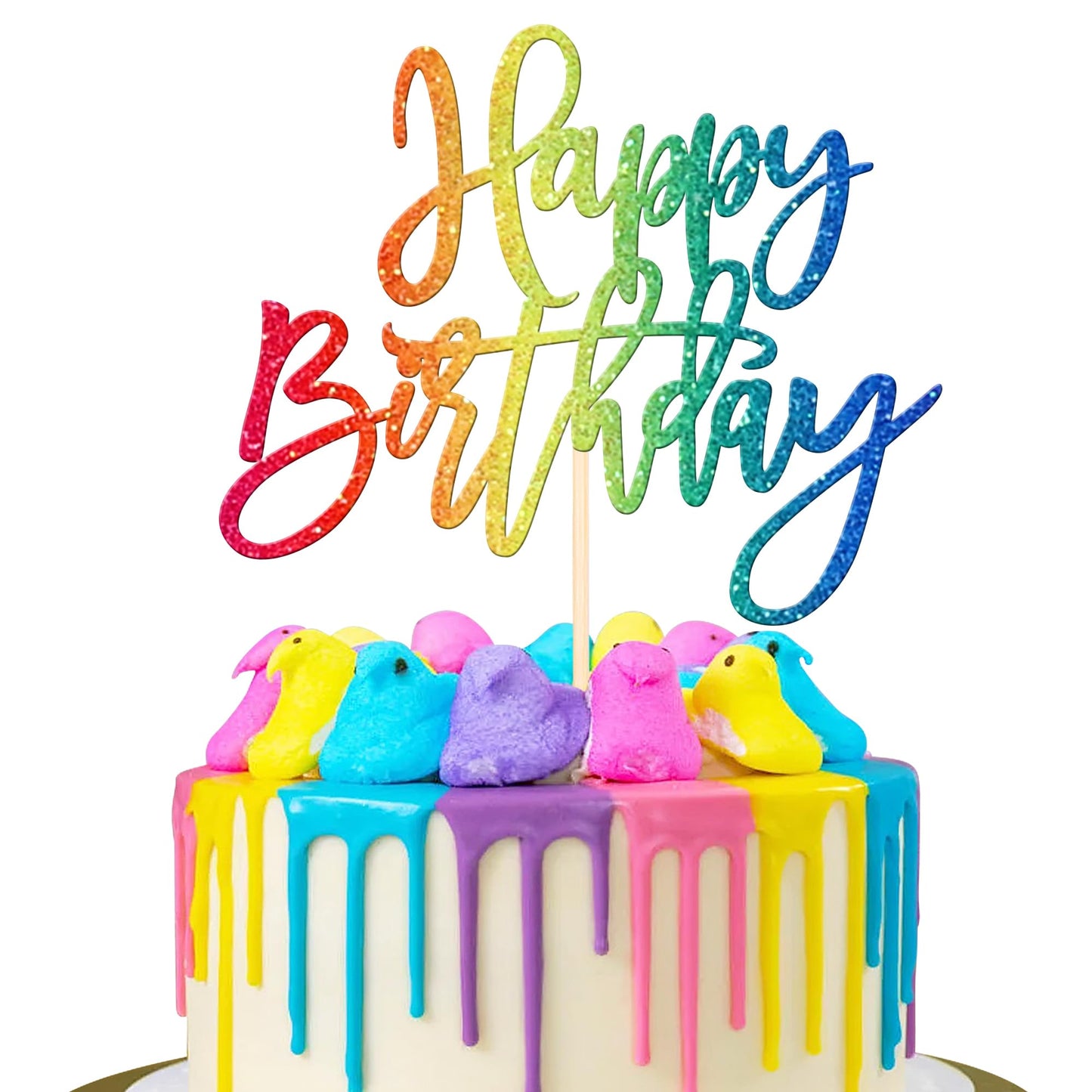 1 PCS Happy Birthday Cake Topper Glitter Cake Pick for Celebrating Anniversary Theme Party Cake Decorations Supplies Light Pink