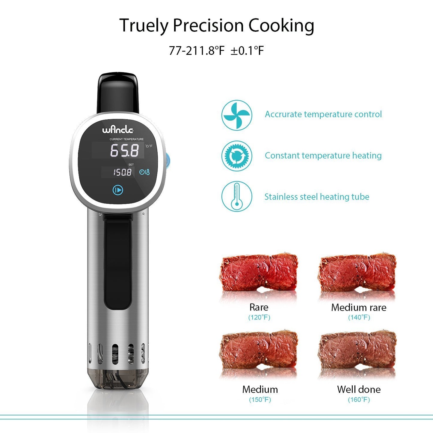 Sous Vide Cooker Immersion Circulator, Wancle sous vide machine 850W, Ultra-Quiet, 120V, Black