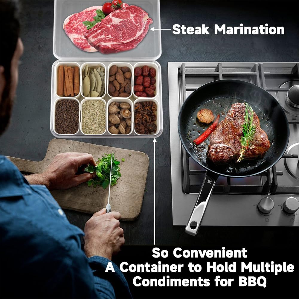 Snackle Box Container, 3rd Gen Vegetable Tray with Lid, Divided Serving Tray with Lid and Handle, 8 Compartment Veggie Platter, Snack Box Container, Food Organizer for Nuts, Candy, Fruits