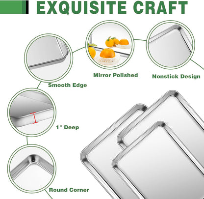 Baking Sheet Cookie Pans Set with Cooling Rack Cookie Sheets for Baking Stainless Steel Pan for Baking Bakeware Sets 3PCS Cooling Racks for Cooking and Baking for Bacon Pizza Pan 9/12/16 Inch