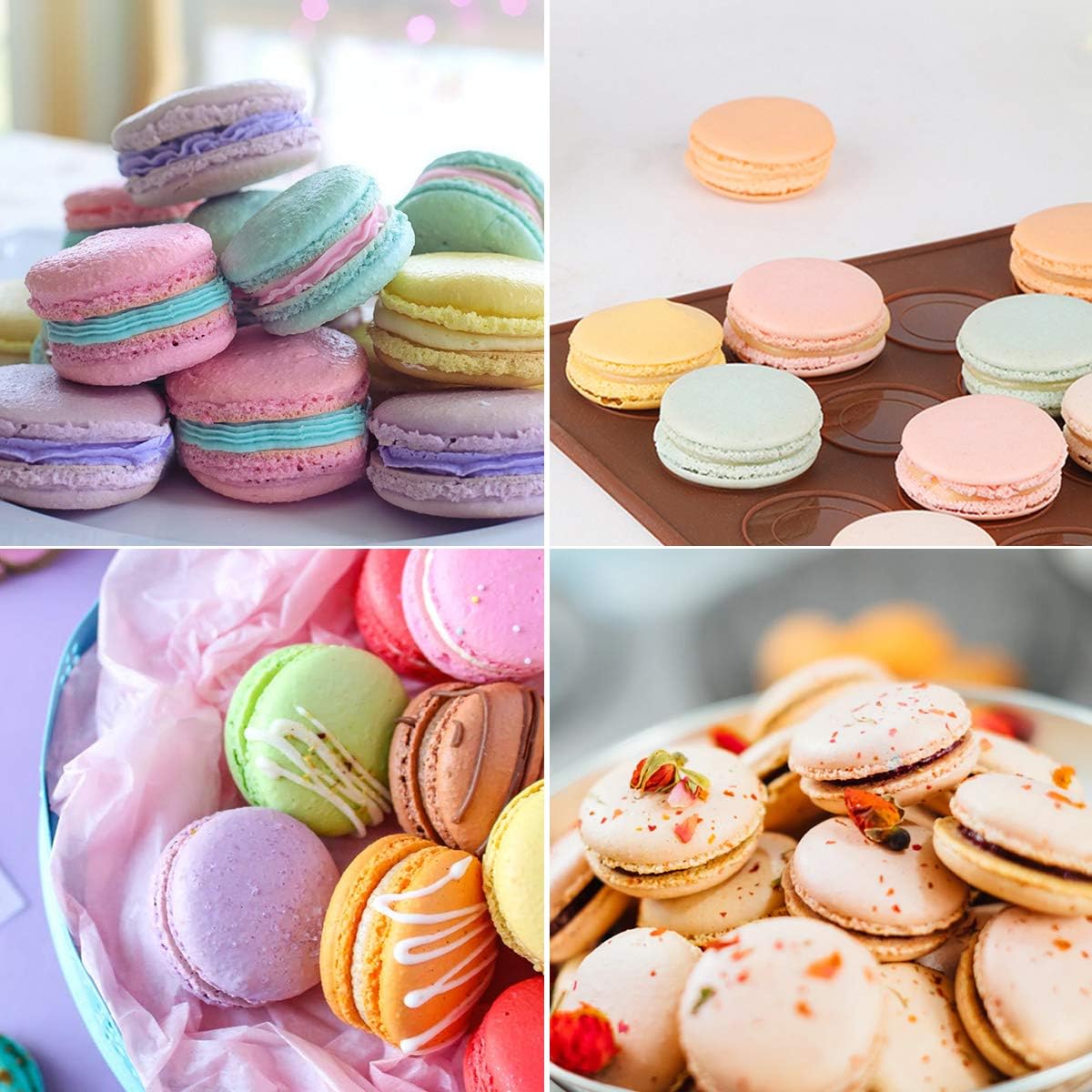 Silicone Macaron Baking Mats, 2 Non-Stick Silicone Baking Mats, Food Safe Baking Mat, Great For Macaron, Cookies, Bread, Pastry, Dessert (2Pcs 48Capavity)