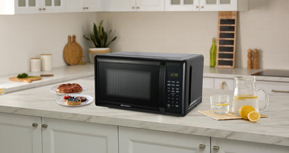 Emerson MW7302B Compact Countertop Microwave Oven with Touch Control, LED Display, 700W, 10 Power Levels, 6 Auto Menus, Glass Turntable and Child Safe Lock, 0.7 Cu., Ft. Black