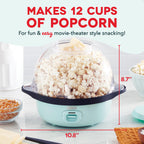 DASH SmartStore™ Maszyna do mieszania popcornu, 3QT Elektryczna maszyna do popcornu na gorący olej z przezroczystą misą, 12 filiżanek - Aqua