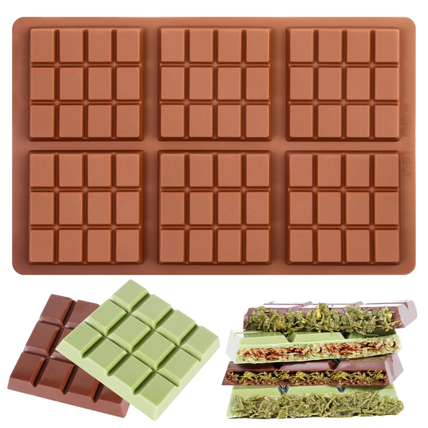 Chocolate Bar Mold - Non-Stick Chocolate Molds, Food Grade Silicone Deep Mold for Dubai Pistachio, Candy, Snacks
