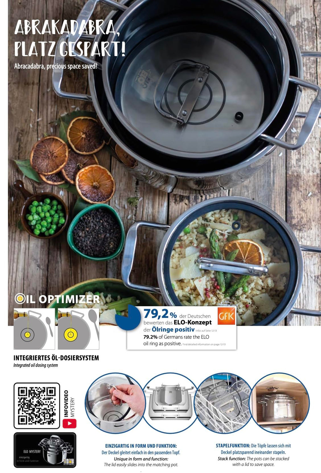 ELO Induction Cookware Set Stainless Steel Ceramic and Gas with Measuring System and Measuring Scale, Diameter 160 x 10.5 cm, Diameter 20 x 12.5 cm and Diameter 24 x 15.5 cm, Set of 3