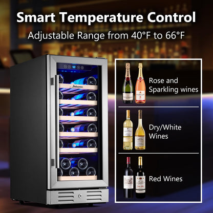 Kalamera Mini Fridge 15" Wine Cooler Refrigerator - 30 Bottle Wine Fridge with Stainless Steel Refrigerator& Double-Layer Tempered Glass Door and Temperature Memory Function Built-in or Freestanding