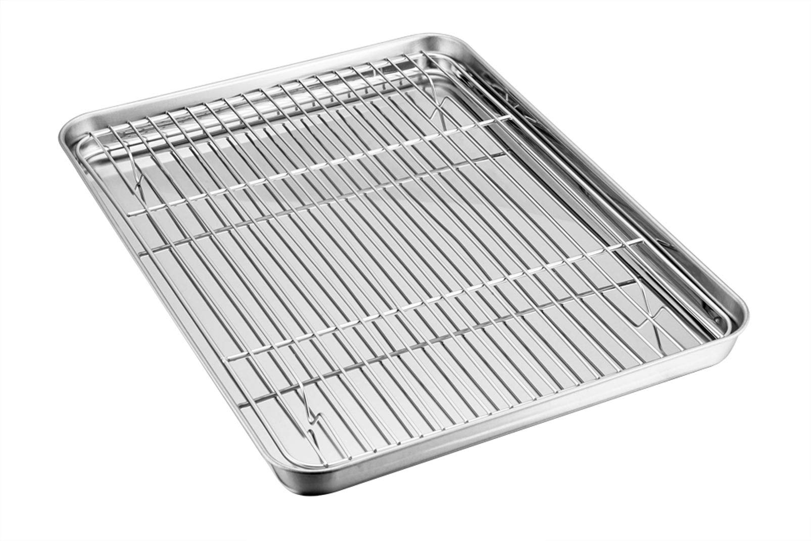 TeamFar Toaster Oven Tray and Rack Set, 9.3’’ x 7’’ x 1’’, Stainless Steel Toaster Oven Pan Broiler Pan, Non Toxic & Healthy, Easy Clean & Dishwasher Safe