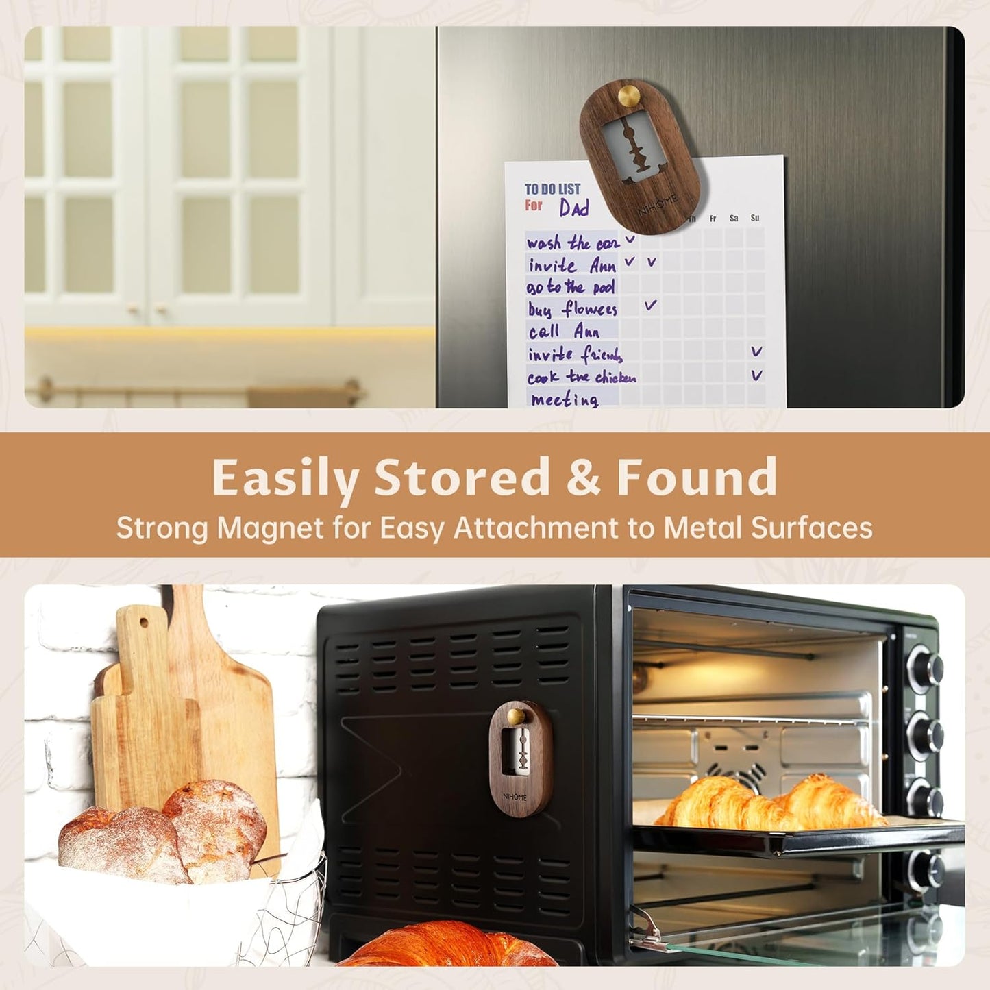 NiHome Bread Lame with Extractable Blade and Magnetic Back, Push-Pull Design for Secure Blade Locking, Easy-to-Use Walnut Wood Handle, Perfect for Dough Scoring, Bread, Pastries, and Food Cutting