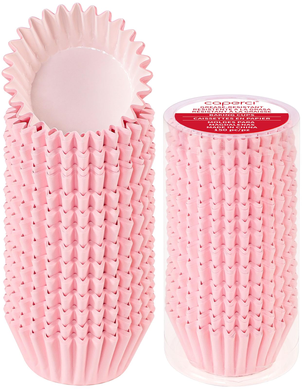 Caperci Heavy Duty Standard White Cupcake Liners 150 Counts - Grease-Resistant Paper Muffin Baking Cups, Odorless, No Muffin Pan Needed, Easily Peels (White)