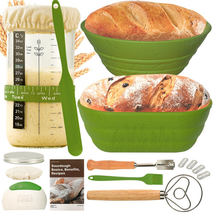 Sourdough Bread Baking Supplies 34 OZ Sourdough starter kit with 2 Bread Proofing Basket - Yellow