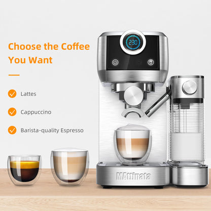 MAttinata Espresso Machine 20 Bar, Cappuccino Machine with Automatic Milk Frother, Coffee Maker with Touchscreen, Latte Machine for Home Present, Stainless Steel Style