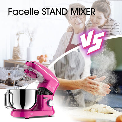 Facelle Stand Mixer, Electric Kitchen Mixer, 660W 6 Speed Tilt-Head stand mixer with Pulse Button, Attachments include 6.5 QT Bowl, Dishwasher Safe Beater, Dough Hook, Whisk & Splash Guard - Purple