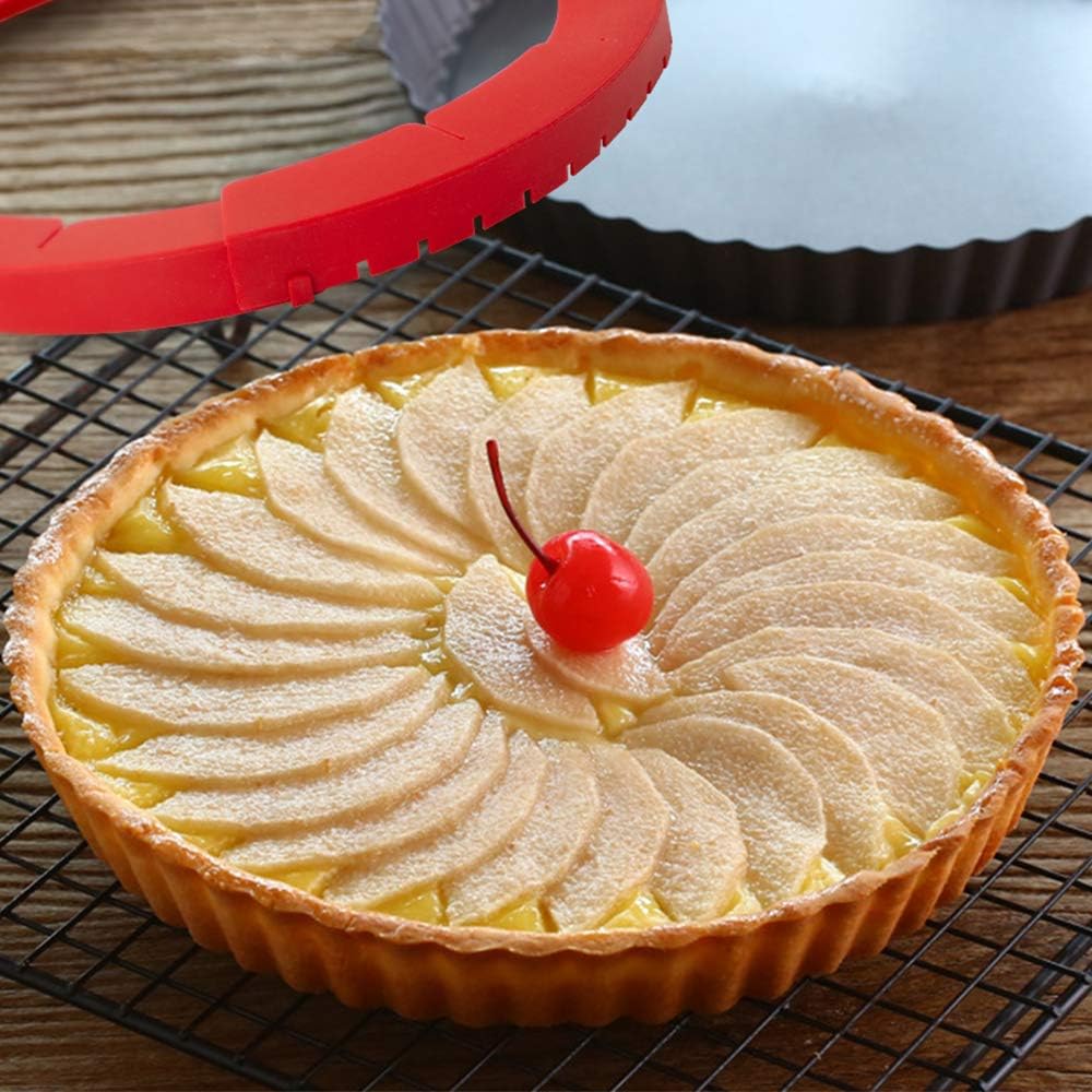 Webake Pie Crust Protector Shield Adjustable Pie Crust Shield Fits 11.5-9 Inch Pie Pan, European Food Grade Silicone Pinch Test Passed, for Baking Party Pie Tart, Pack of 2, Red and Grey