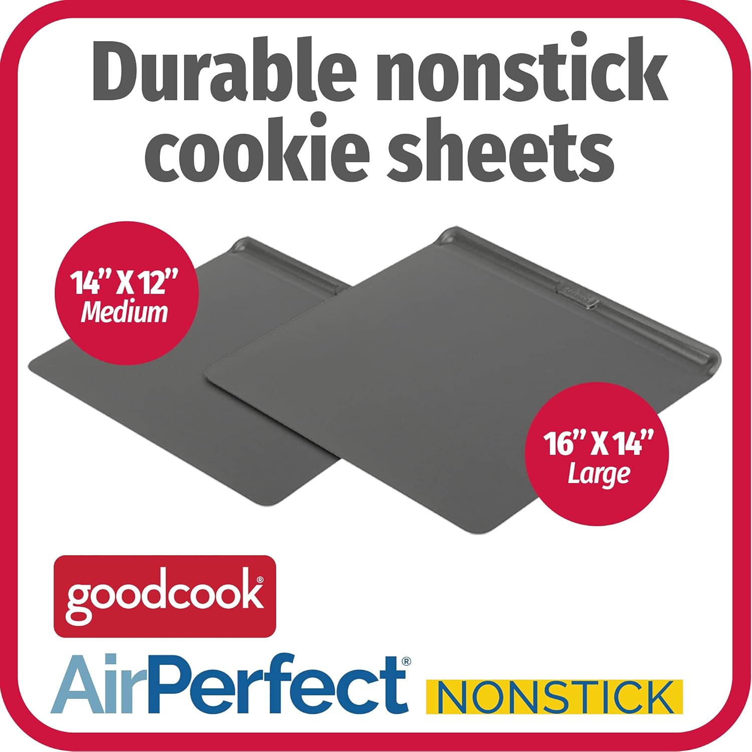 GoodCook AirPerfect Non-Stick Air Insulated Cookie Sheet Set, 2 Piece - Large 16” x 14” & Medium 14” x 12” - Carbon Steel Cooking Pans, Bakeware Set, Cookie Sheets for Baking, Oven Pan Set
