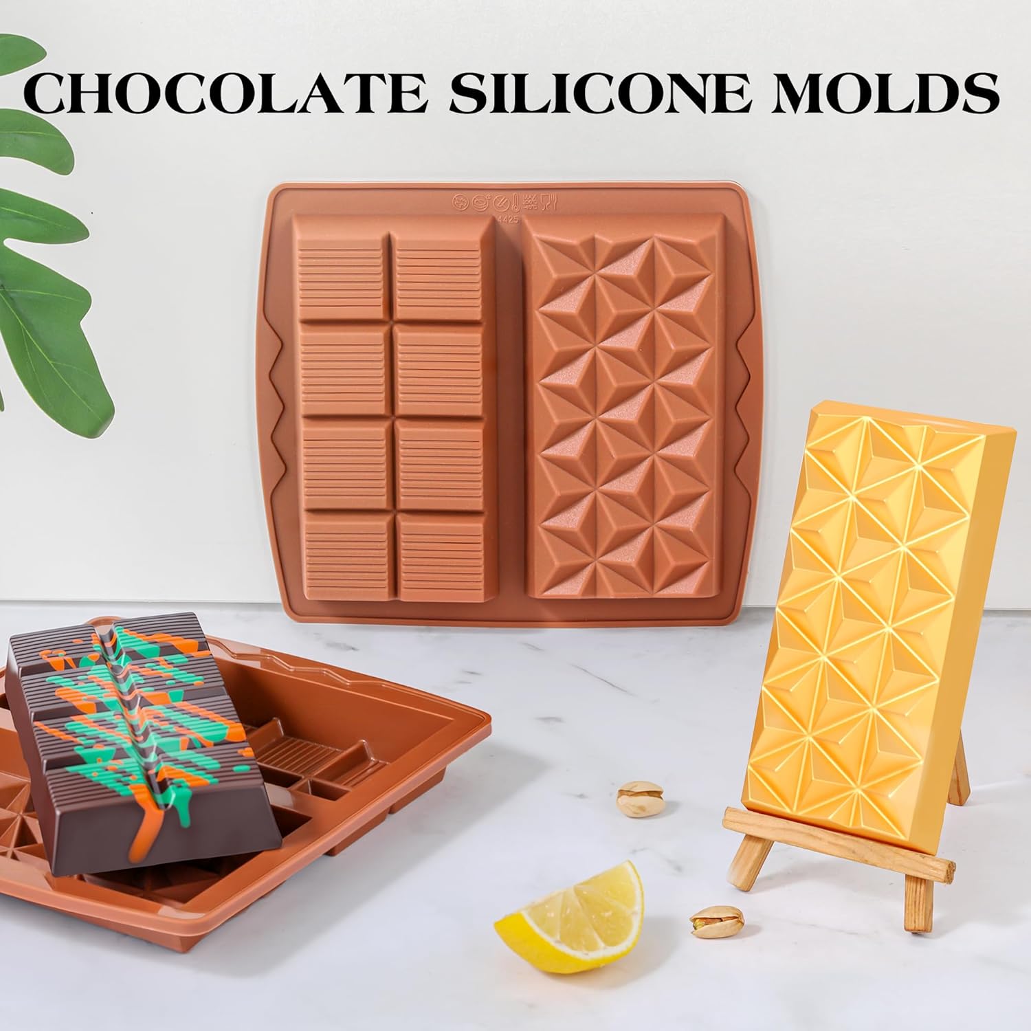 1 Inch Chocolate Bar Mold Deep Dubai Stuffed Chocolate Molds Silicone Large Break Apart Silicone Molds (Mix,2 Pcs）