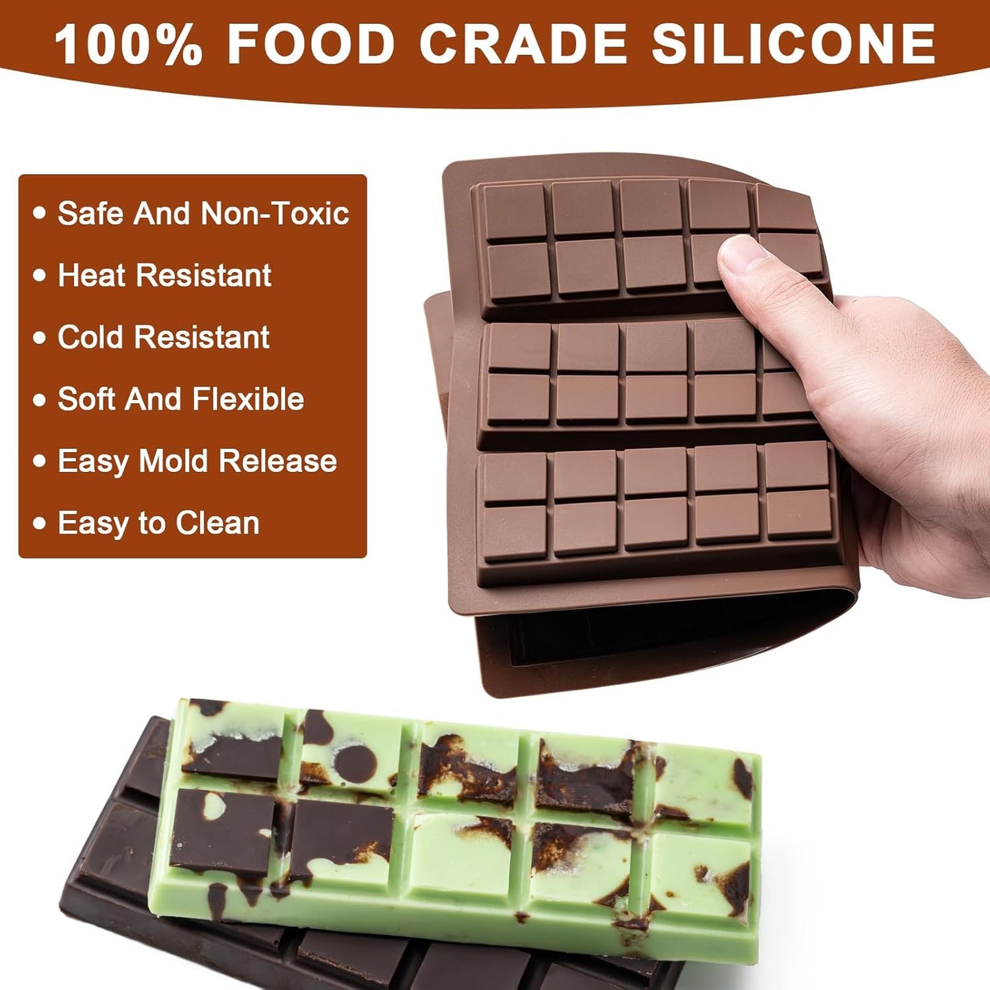 Chocolate Bar Mold,Non-Stick Chocolate Molds, 100% Food Grade Silicone Deep Chocolate Bar Mold for Dubai Chocolate Bar Pistachio, Candy, Knafeh Pistachio Chocolate Bar and More (10 Snap)