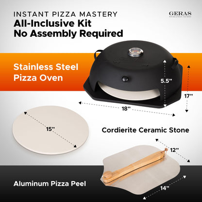 HeatGuard Pro Geras Pizza Oven for Grill - Grill Top Pizza Oven For Outdoor Camping - Pizza Stone, Pizza Peel Kit - Portable Backyard BBQ Pizzas Maker Charcoal, Pellet, Propane Gas Wood Attachment