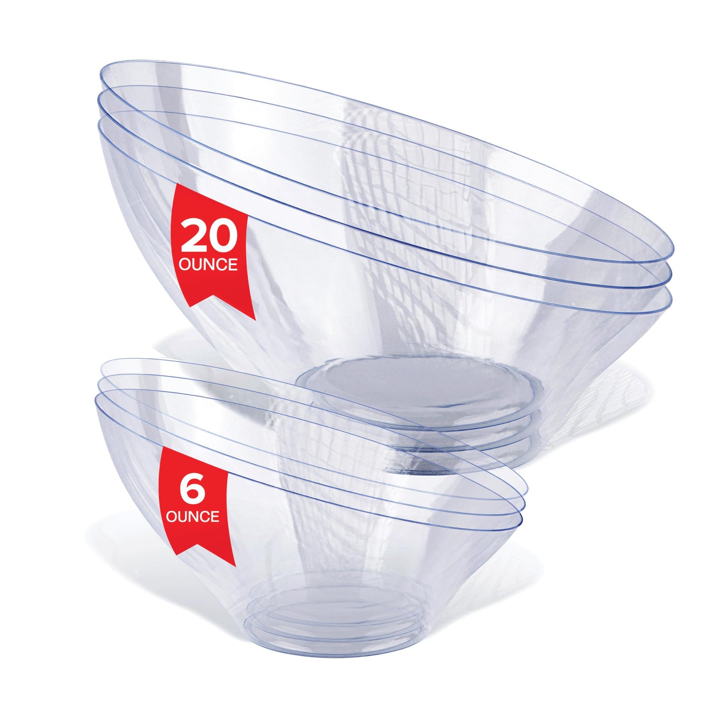 20oz Clear Plastic Serving Bowls (4 Pack) Medium Disposable Candy Dishes, Buffet Containers, Chips, Popcorn, Snacks, Mints, Salad Bar, Snack Bowl, Parties, Office Desk, Bridal Shower, Party Supplies