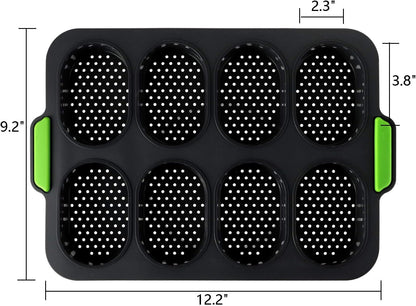 TOPZEA Set of 2 Silicone Baguette Pan, Nonstick French Bread Bake Mold, 8 Gutter Perforated Ham Burger Buns Sandwich Rolls Pans, 3 Wave Long Loaf Toast Mold Baking Tray for Oven Baker