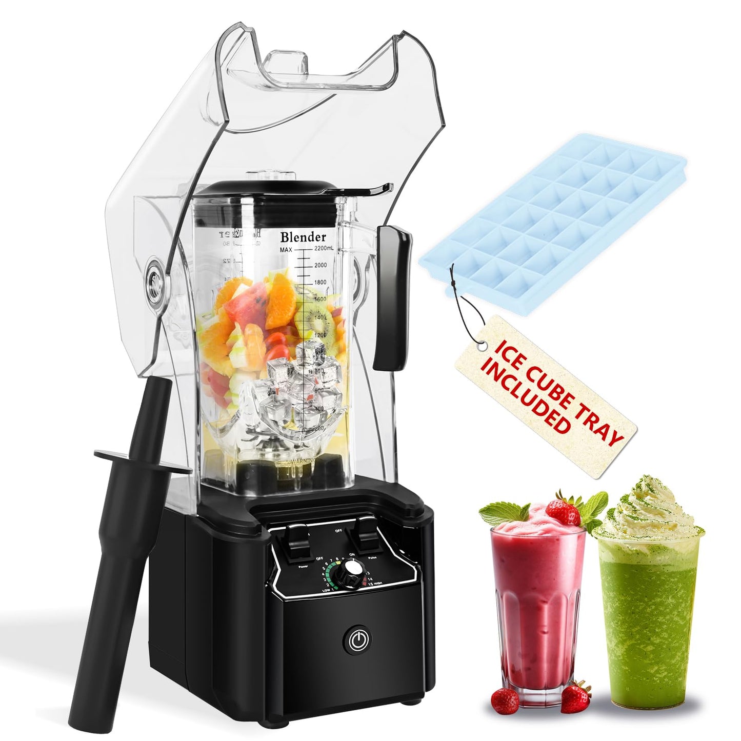 FULIYE Commercial Blender with Soundproof Shield,Quiet Commercial Blender for Smoothies 2200W With Cover, Professional Blender with 80 oz Jar for Restaurant, Smoothie, Ice Crushing9.5"D x 9"W x 19.7"H