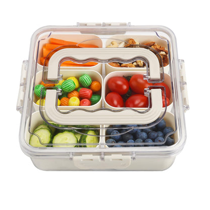shopwithgreen Divided Serving Tray with Lid and Handle, Portable Snackle Box Charcuterie Container for Party, Veggies, Snack, Fruit, Nuts, Candy, Christmas Tray Snack Box for Entertaining, Picnic