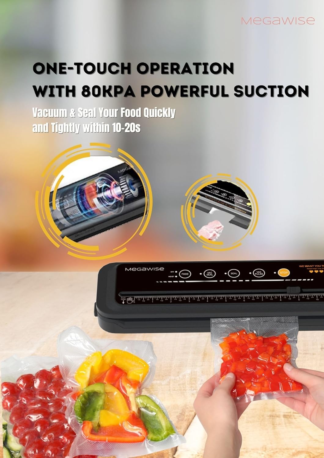 MegaWise Powerful and Compact Vacuum Sealer Machine One-Touch Automatic Food Sealer