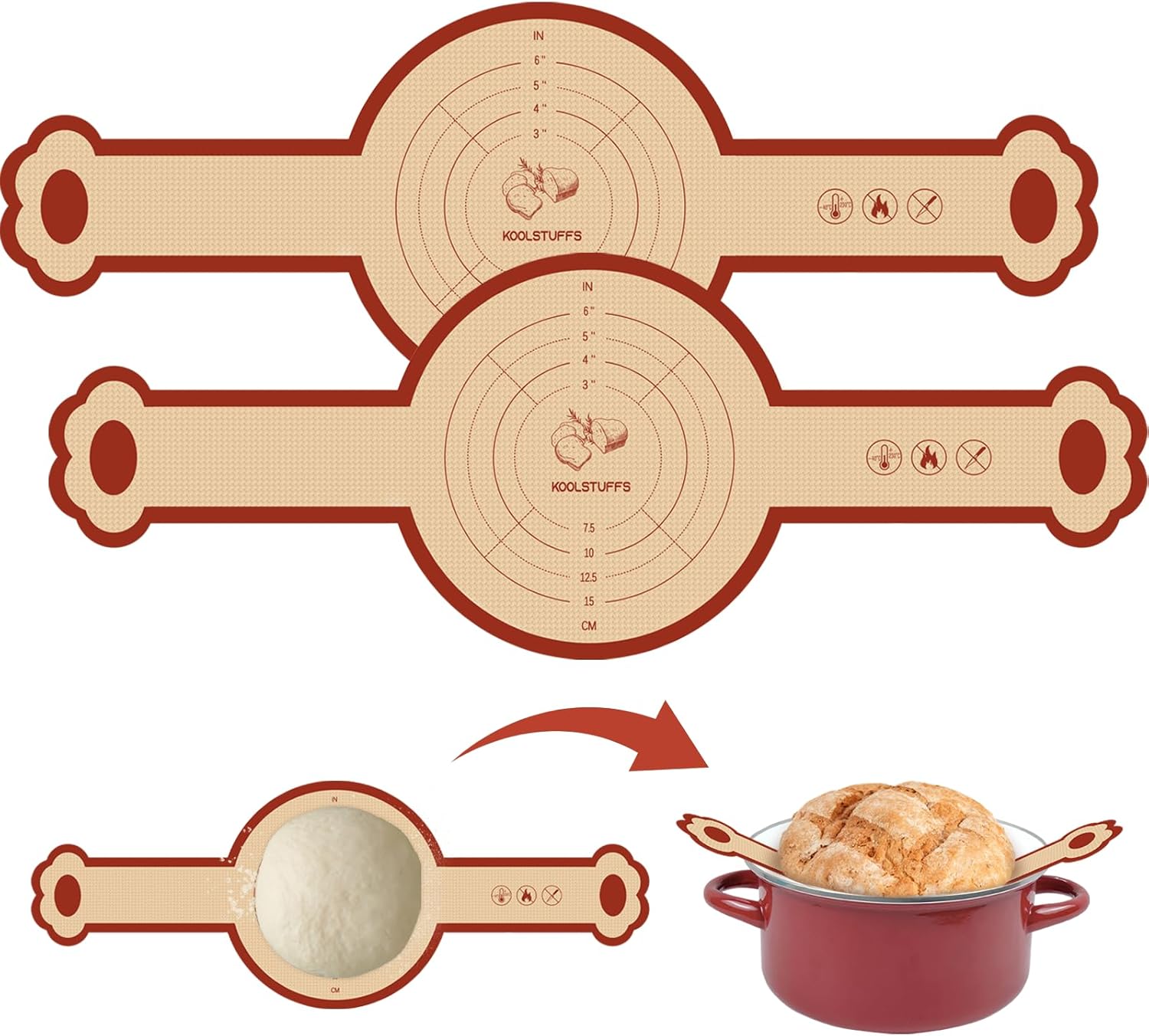 Silicone Bread Sling, 2 Pack Non-Stick & Easy to Clean Reusable Bread Sling for Dutch Oven with Cute Long Handles, Easy and Stable to Transfer Sourdough Bread