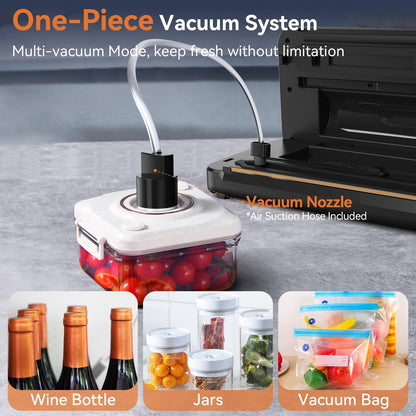 Pyukix Vacuum Sealer Machine, Food Sealer Machine 80KPA Automatic 8-IN-1 for Food Saving Dry/Moist Mode with Build-in Cutter&Storage, Air Suction Hose, Digital Countdown, Bag Roll, 11 Vacuum Bags