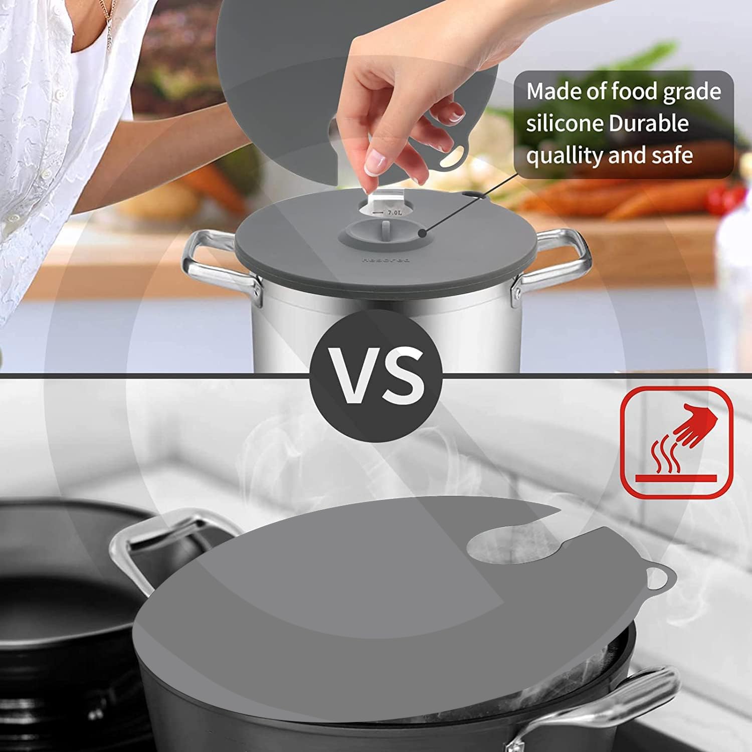 Силіконові кришки для прецизійних плит Hescred Sous Vide, підходить для 11 каструль, сумісні з прецизійними плитами Anova Culinary Sous Vide, запобігають випаровуванню води та зберігають смак (сірі)