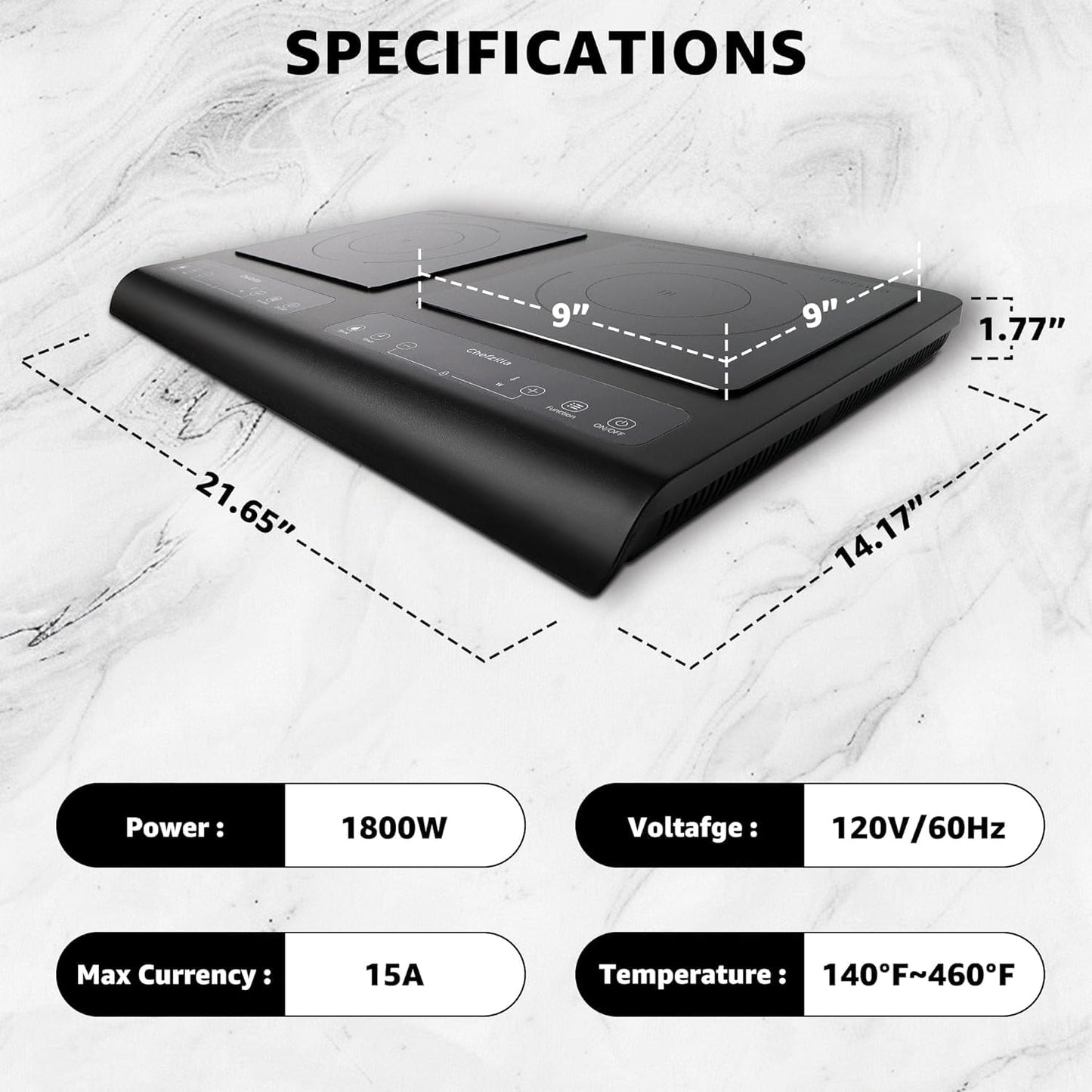 Induction Cooktop 2 Burner, 1800W Double Induction Cooktop with 10 Power & Temp Settings, Dual Induction Burner with Booster Function and 4-Hour Timer, Electric Induction Stove with Child Safety Lock