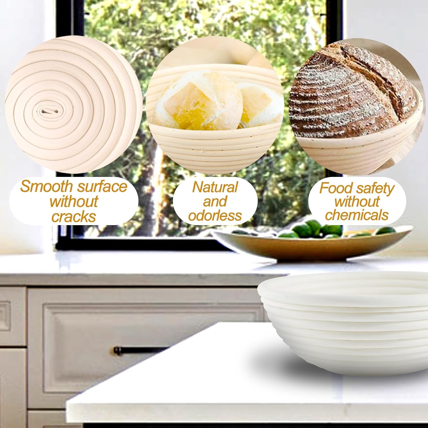 Banneton Bread Proofing Basket: 2 PCS Sourdough Proofing Basket with Liner - Round Banneton Basket for Baking
