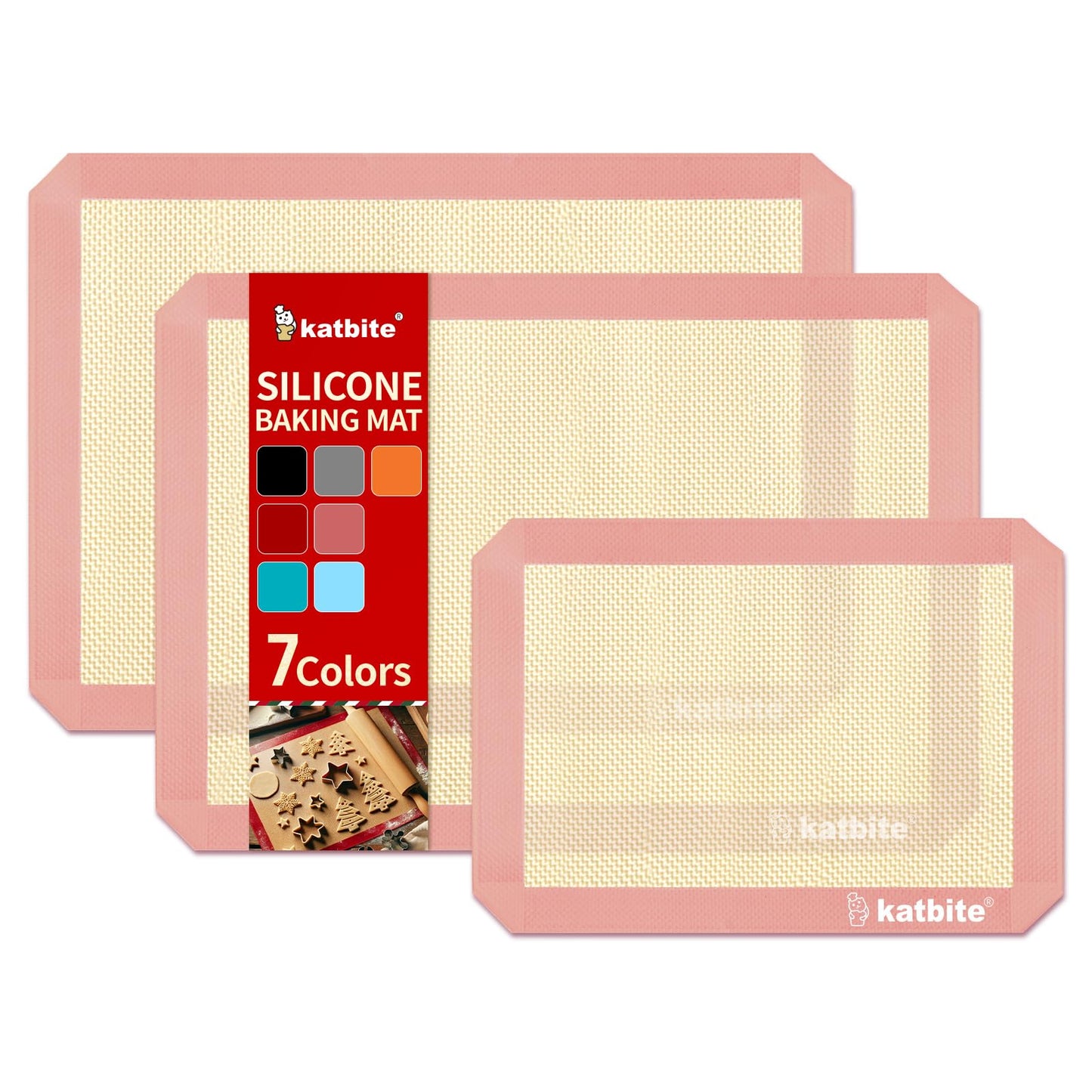 Silicone Baking Mat, Katbite Large Baking Mat Set of 3-2 Half Sheets Mats (11 5/8" x 16 1/2") + 1 Quarter Baking Sheets, Reusable & Nonstick Bakeware Mats for Cookies, Macarons, Bread and Pastry