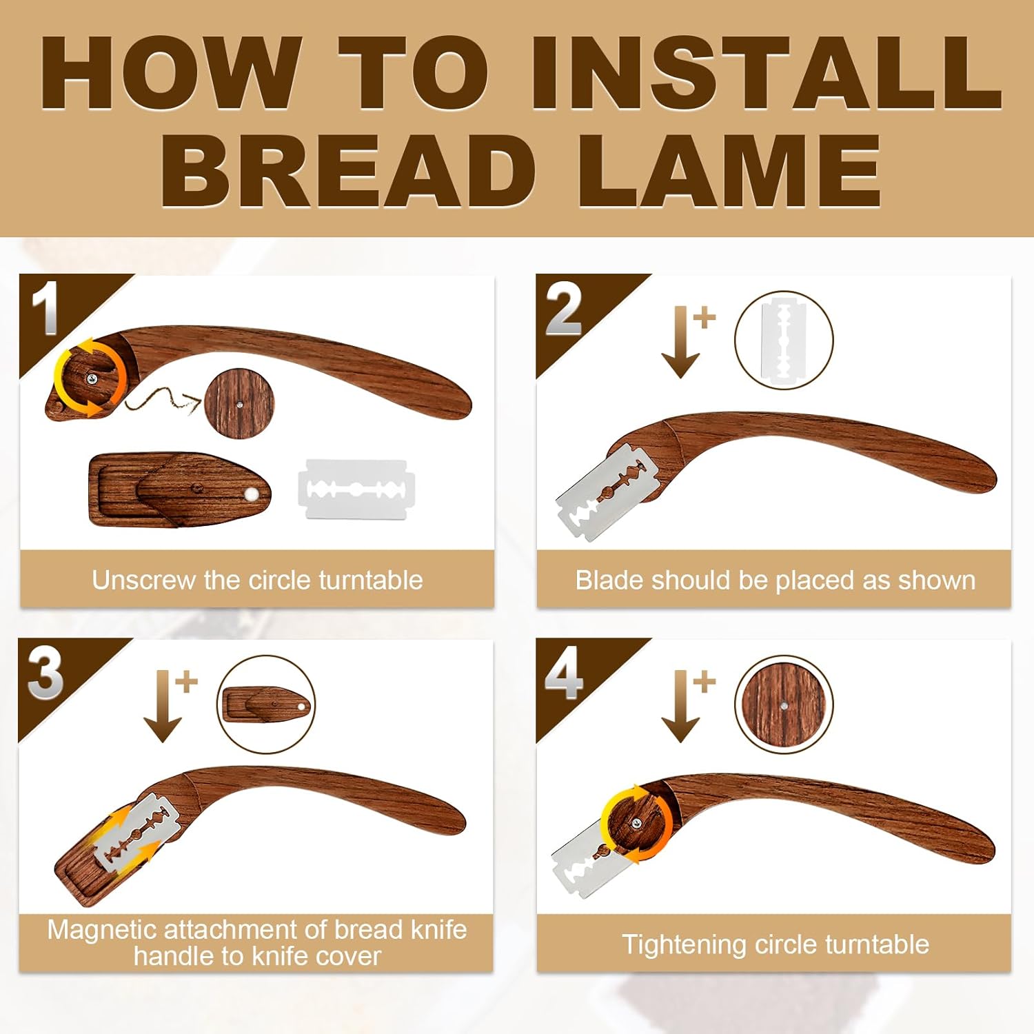 Innovative Magnetic Bread Lame Bread Scoring Tool,Bread Lame Cutter,Bread Scoring Knife for Bread Baking & Sourdough Baking,Bread Razor Tool with 5 Razor Blades-Black Walnut Wood