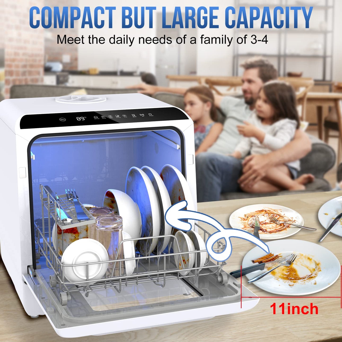 IAGREEA Portable Countertop Dishwasher, No Hookup Needed, Compact Dishwasher With 5-Liter Built-in Water Tank,5 Programs, 360° Dual Spray