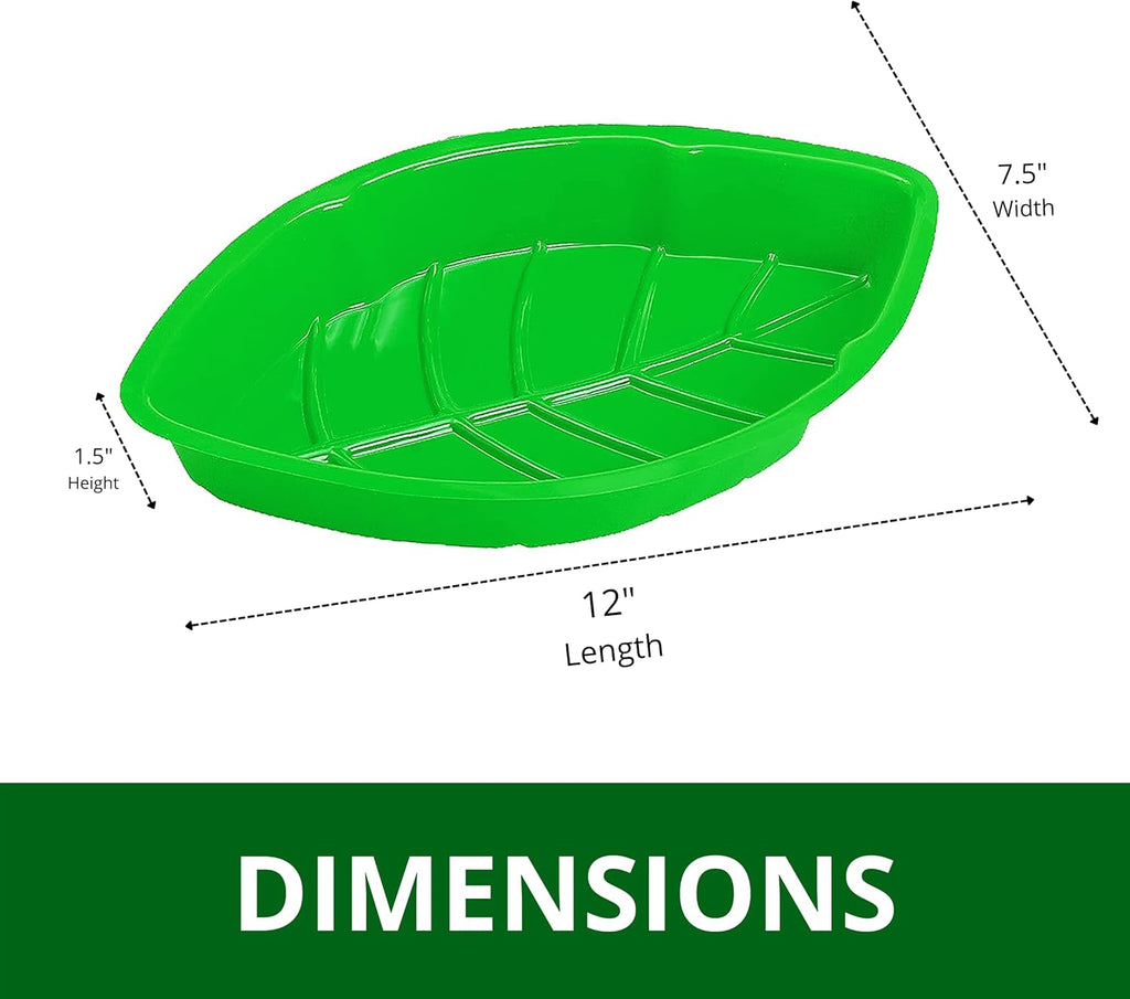 4E's Novelty Palm Leaf Party Serving Tray Plastic - Luau Candy Snack Tray Food Holder, Buffet Plates for Jungle Safari Hawaiian Party Supplies Dinosaur Table Centerpiece Decoration - Pack of 12