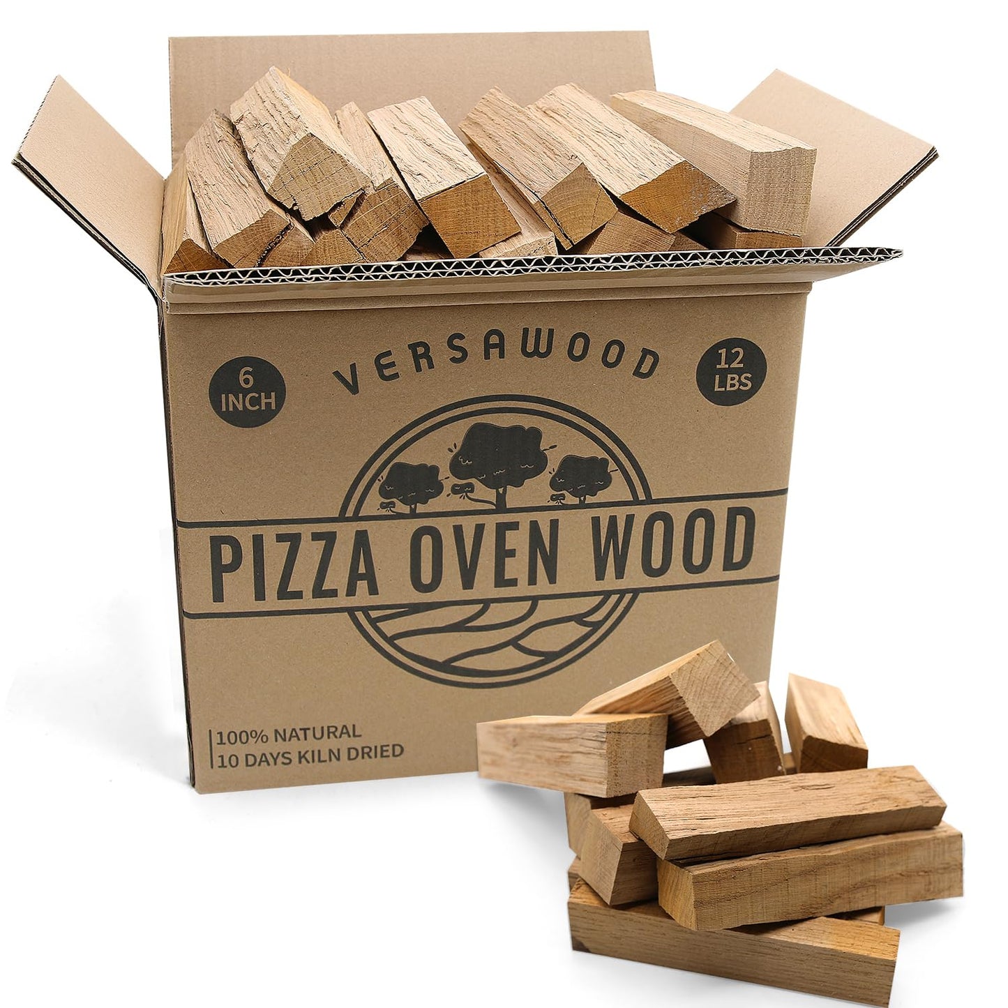 Pizza Oven Wood - Kiln-Dried Oak Wood for Pizza Ovens, 6-Inch Barkless Logs, Ideal for Ooni, Gozney, Solo Stove, and Other Wood-Fired Pizza Ovens, Grills, and Smokers - Approx. 12 lbs