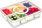 Divided Serving Tray with Lid and Handle - 8 Compartment Snackle Box Charcuterie Container，Portable Snack Box for Travel,Party,Picnic,Beach - Clear Food Organizer for Candy, Fruits, veggie, Snack